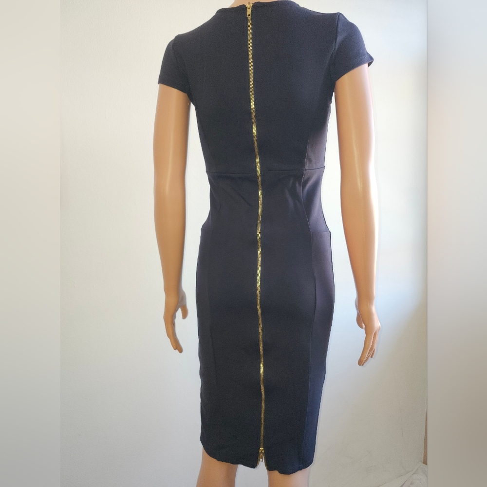 Navy Blue Dress with Gold Back Zipper
